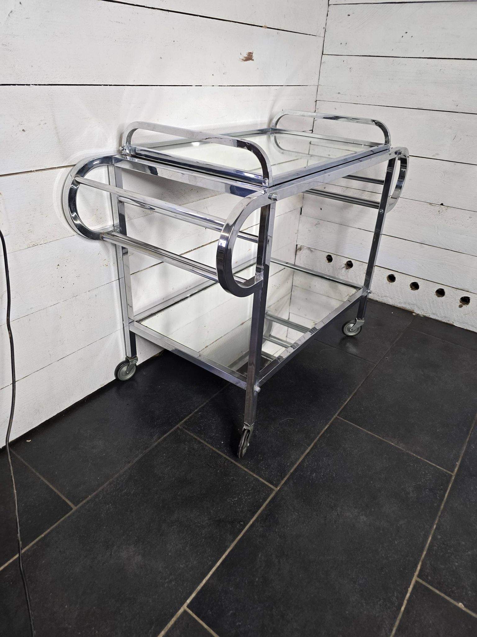 Art Deco trolley on wheels in chromed metal, 1930s