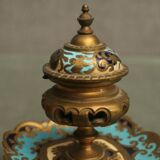 Enamel inkwell partitioned on bronze early 20th