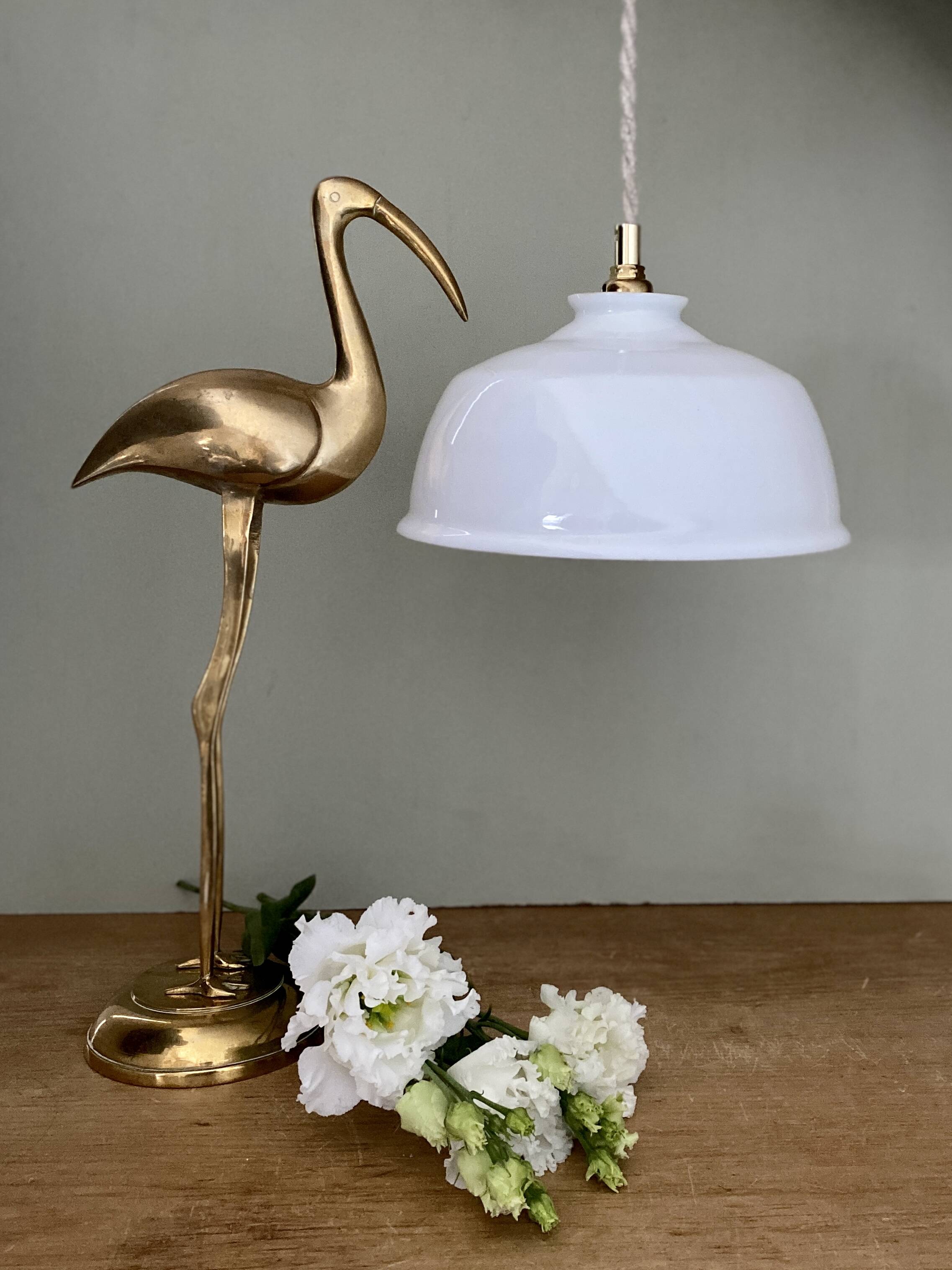 Vintage lampshade pendant light in white opaline