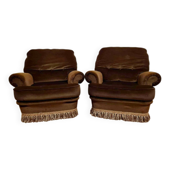 Pair of genoa velvet toad armchairs circa 1960