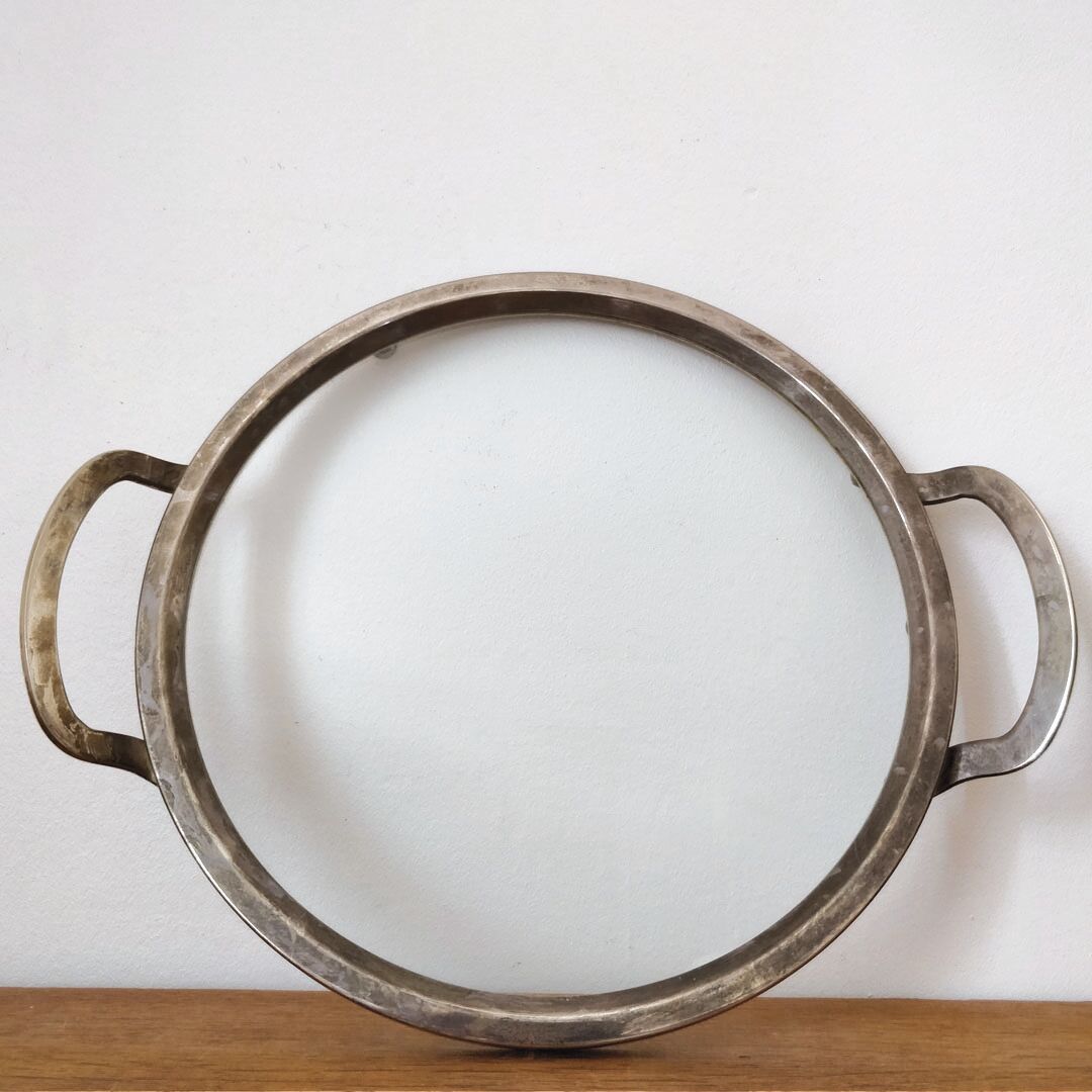 Plateau apéritif vintage en verre et métal