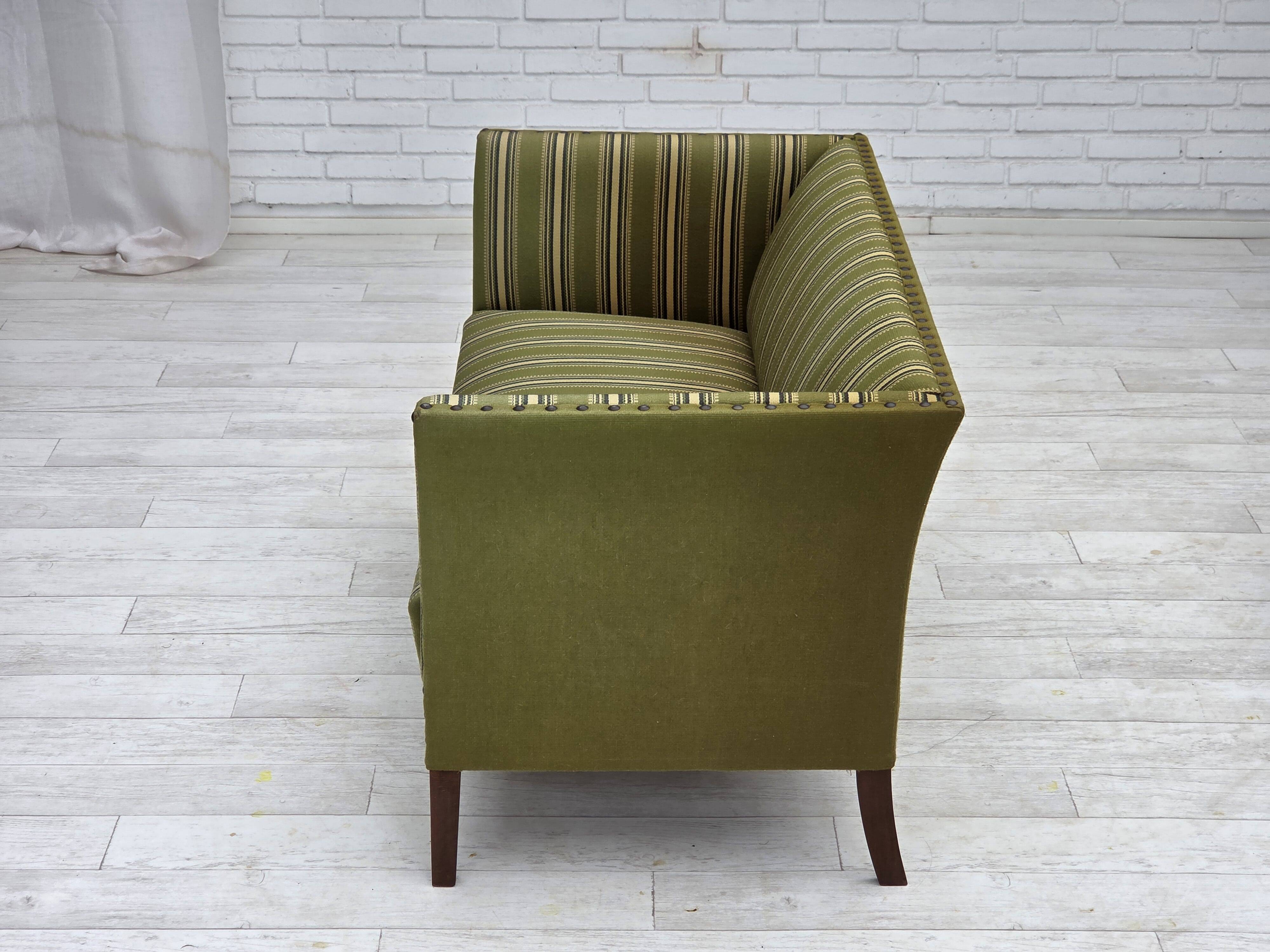 1970s, Danish 2-seater sofa, original green furniture wool, beech wood.