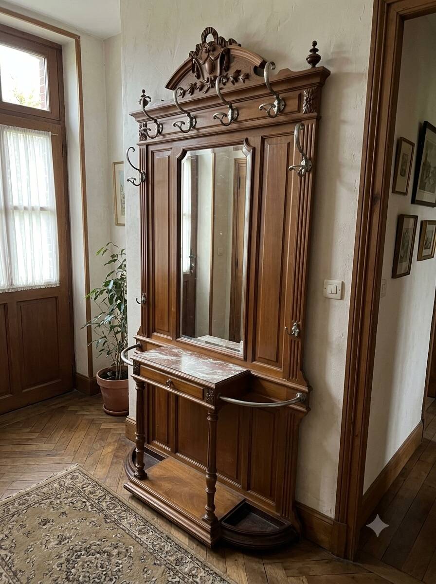 Vestiaire porte manteau en noyer fin XIXe