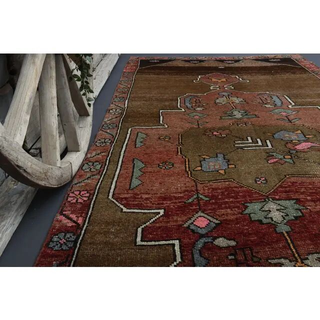 Vintage Turkish Oushak Handmade Wool Cotton Brown Runner Rug 165x417