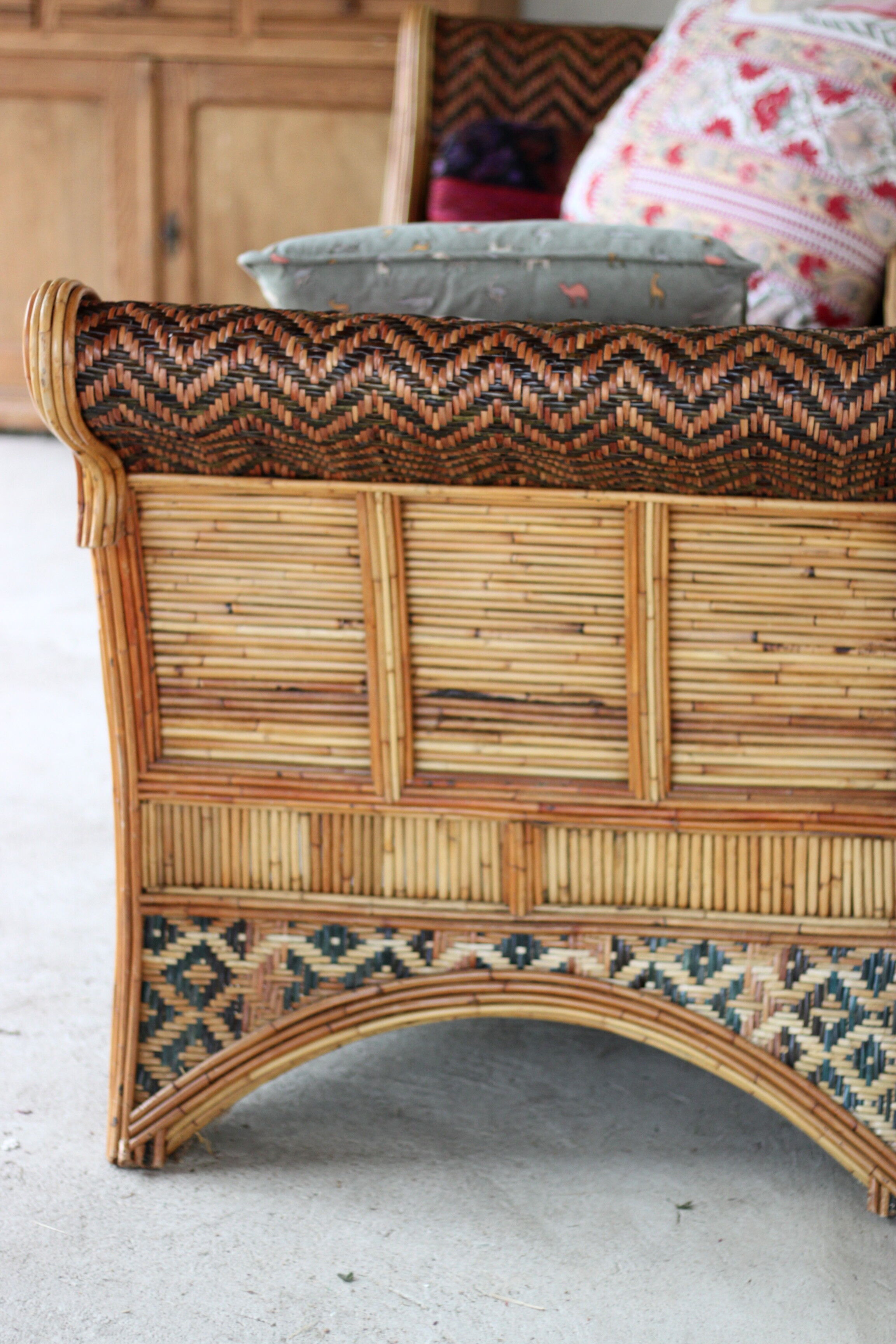 Large Polychrome Rattan Sofa - Orientalist