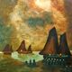 Tableau impressionniste, huile sur bois  XIXème siècle - Marine signée