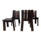 Chaises de salle à manger brutalistes et modernistes des années 70 en bois marron architectural