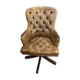 Office chair Chesterfield Gainsborough Chair swivel, in antique gold leather and mahogany