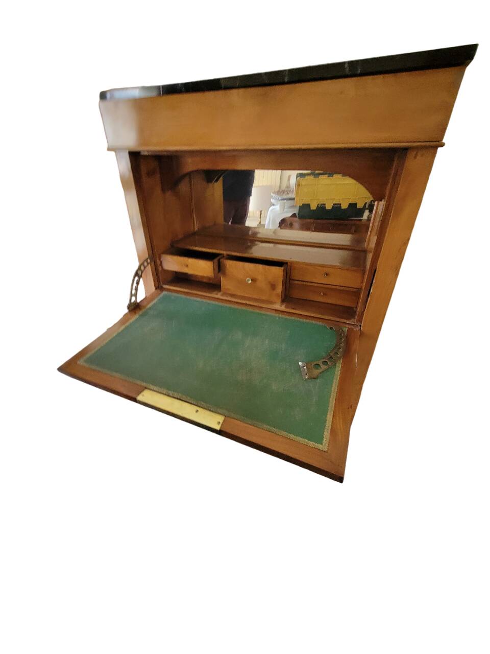 Old solid wood and black marble secretary