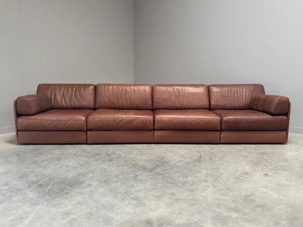 Brown leather modular sofa by De Sede; DS76, 1970s (straight or angle)