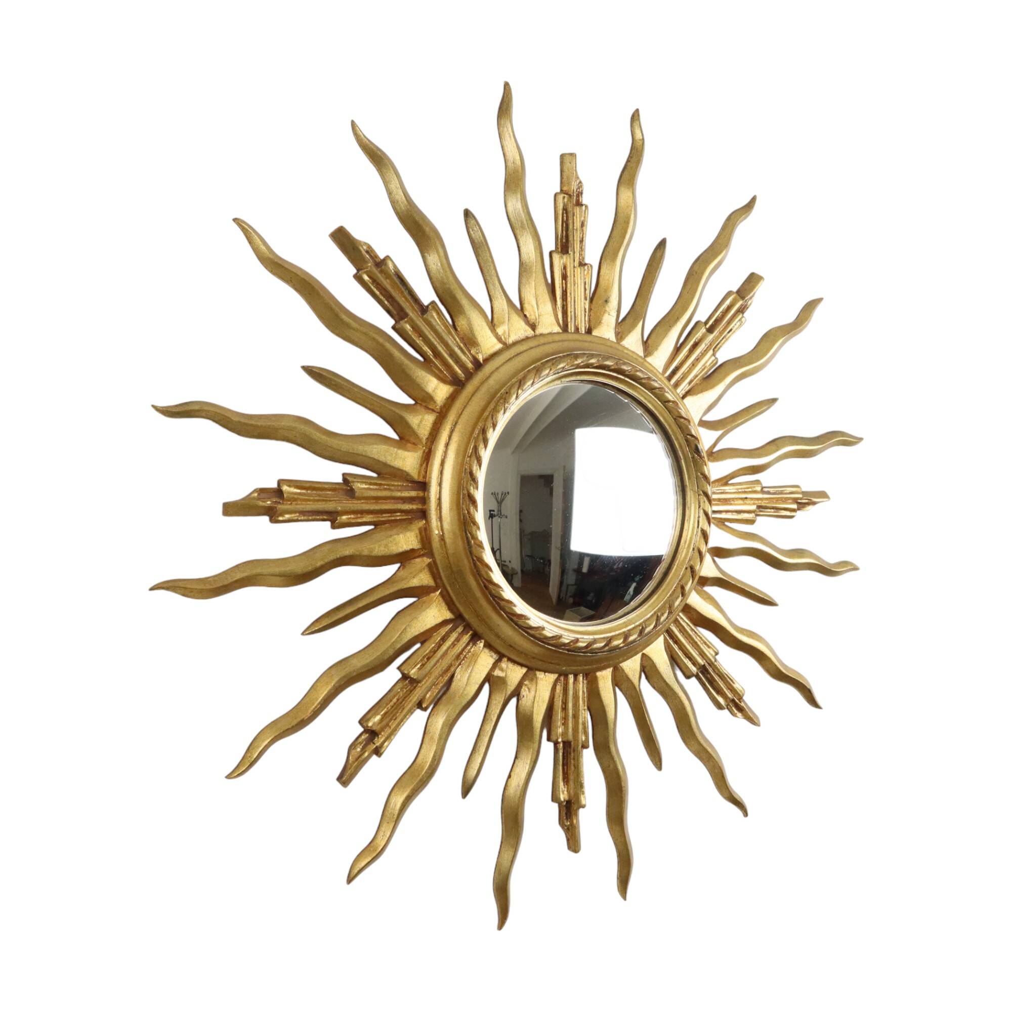 Large Wooden Sun Mirror Sunburst Butler Mirror Gold Witch Eye
