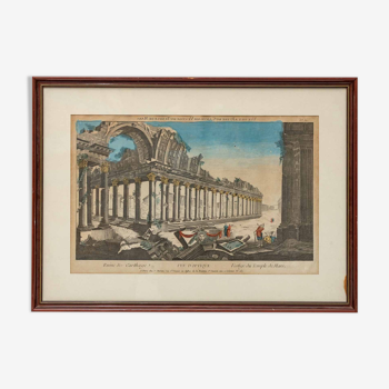 Watercolor etching print - the ruins of carthage - optical view - 18th century