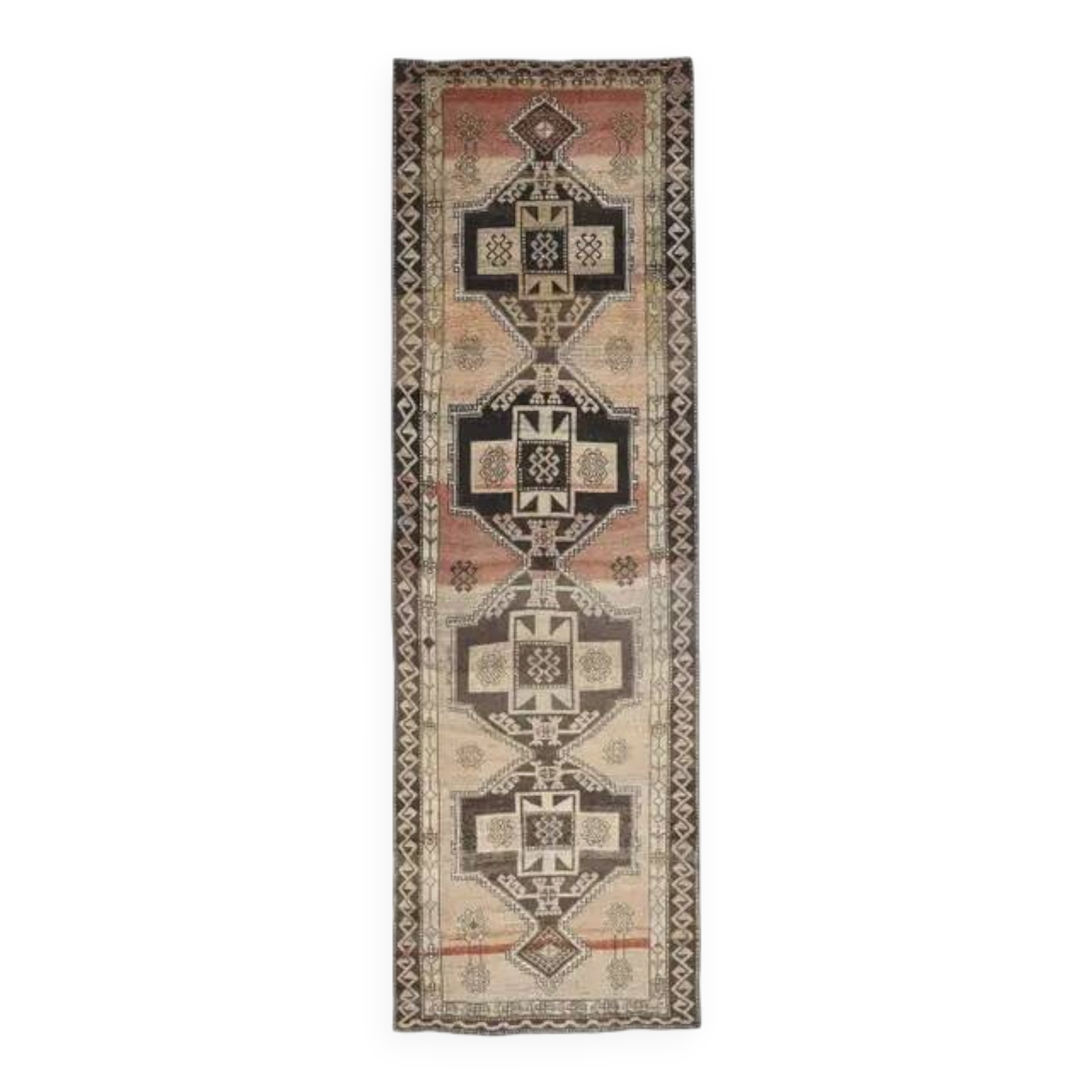 1970s Turkish Oushak Handmade Wool Cotton Orange Runner Rug 117x391