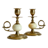 BOUGEOIRS Vintage Onyx Marble and Brass