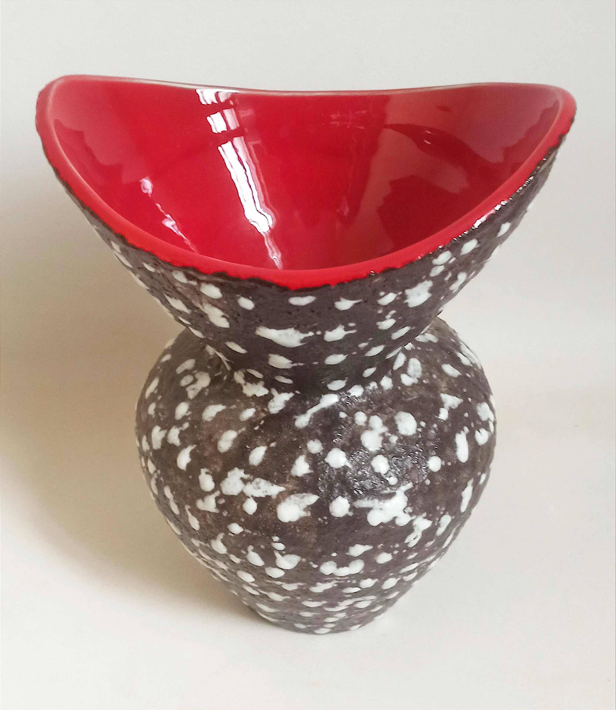 Vallauris Fat Lava Vase Red black 1950s Height 27 cm