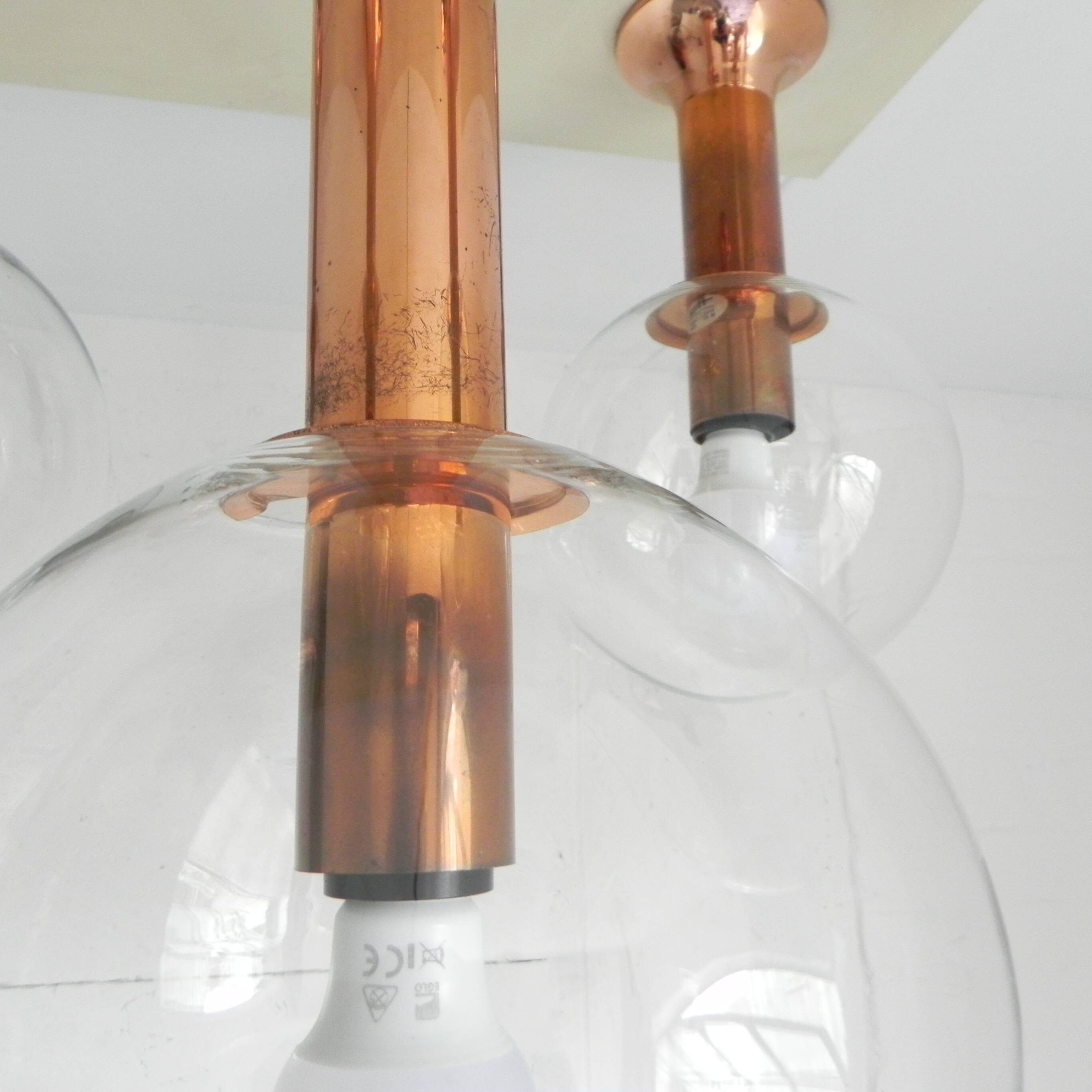 Rare ceiling lamp with 5 glass balls, Ott international, 1970s