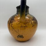 Poterie, jarre, cruche ancienne en terre cuite vernissée jaune et vert, France