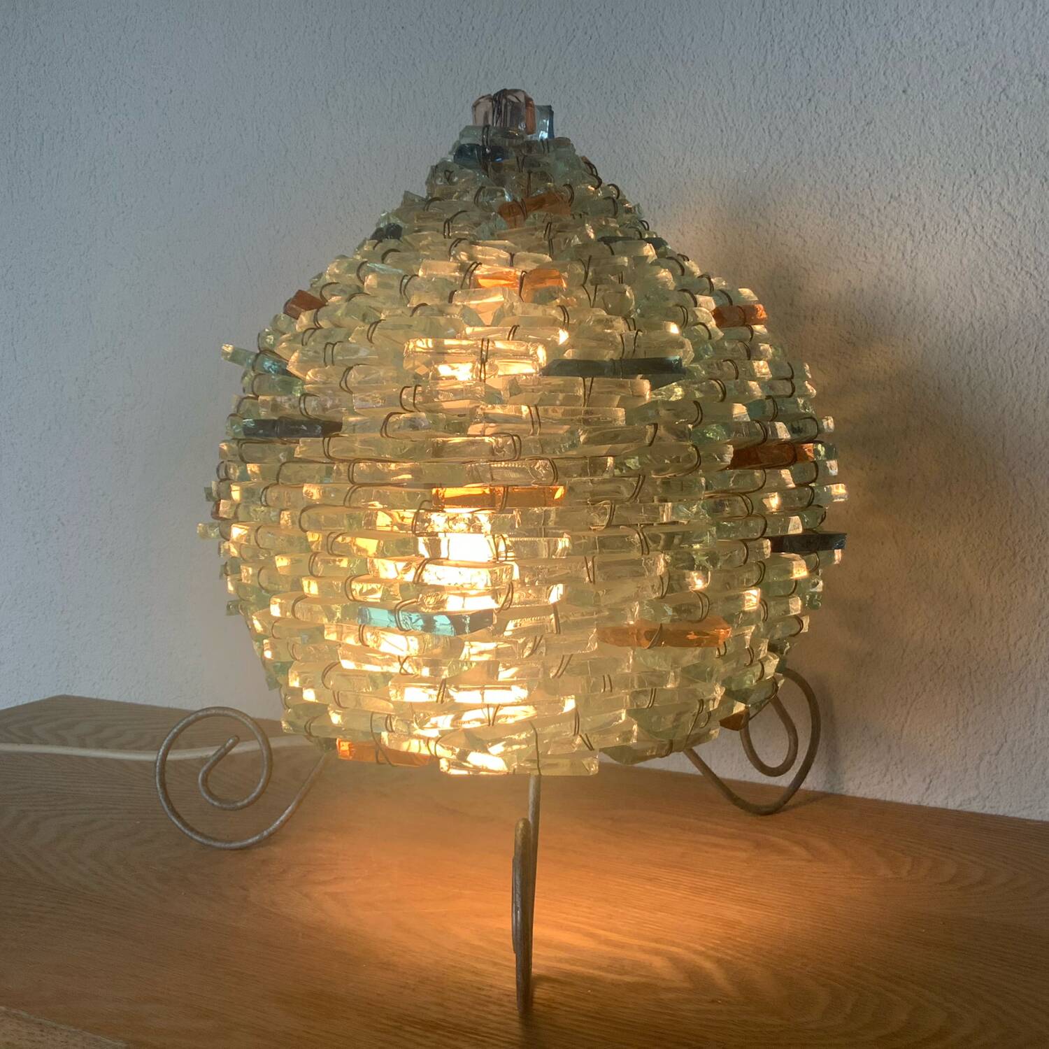 Vintage Tao Lamp Frosted Glass Transparent Blue and Orange 1960-70.