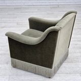 1970s, Danish armchair, original green furniture velour, beech wood.