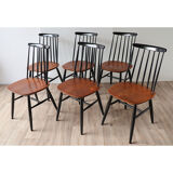 Series of 6 vintage wooden chairs circa 1960