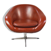 Fauteuil coque en skaï fauve 1970