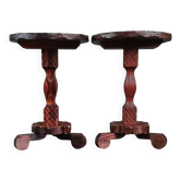 2 guéridons, tripod side tables made of hand-carved wood. Spain 1940s.