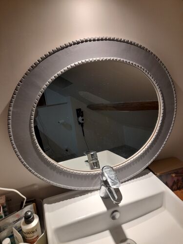 Miroir oval bois peint gris