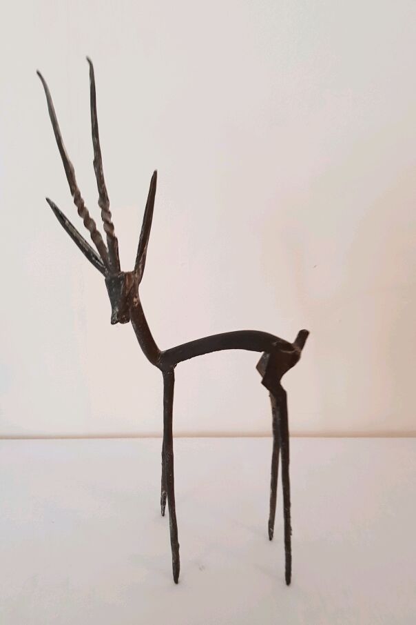 Trio gazelles and antelopes in brass and bronze