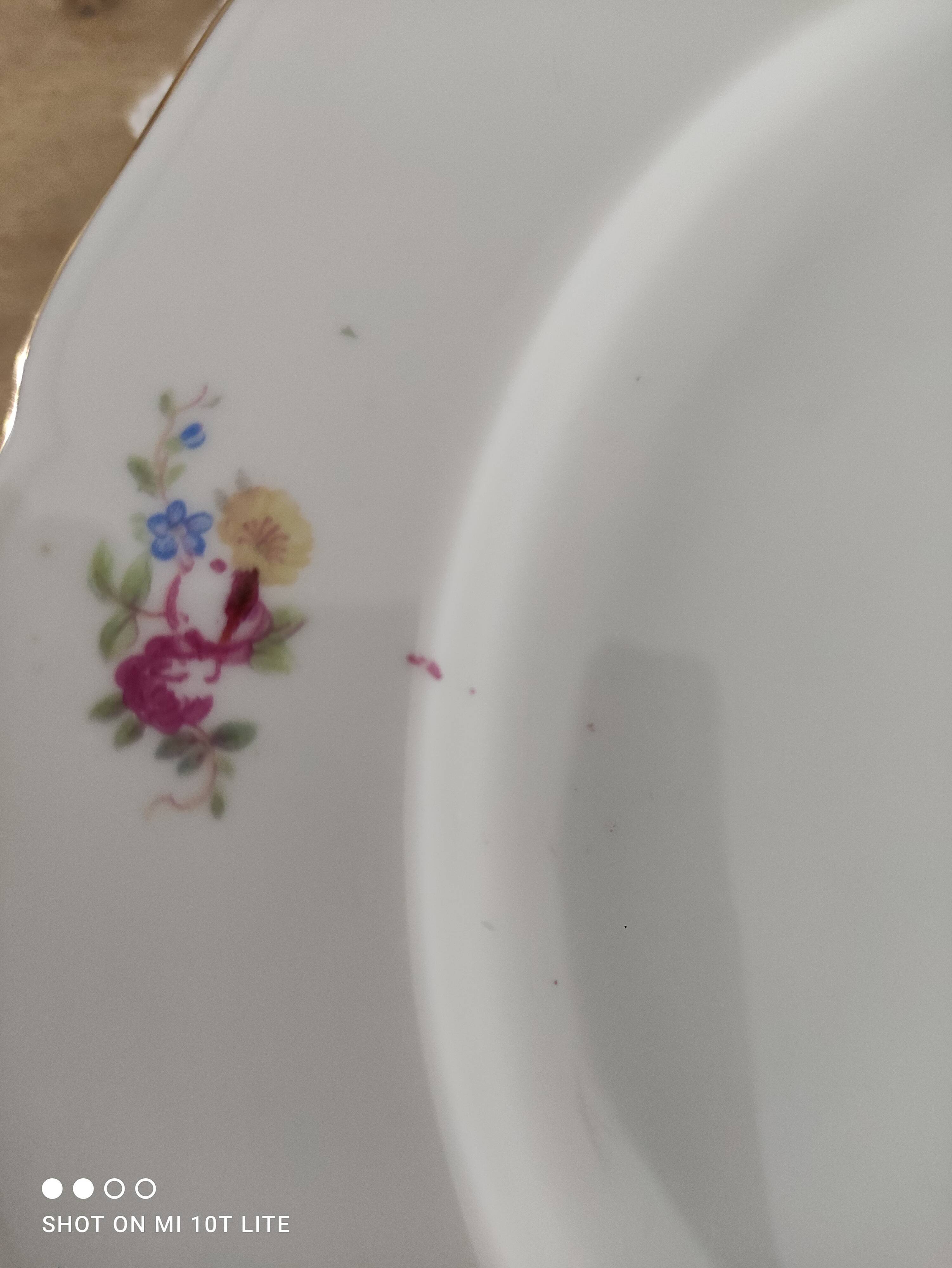 Dessert service 6 people 7 pieces porcelain Bavaria white decoration roses field flowers