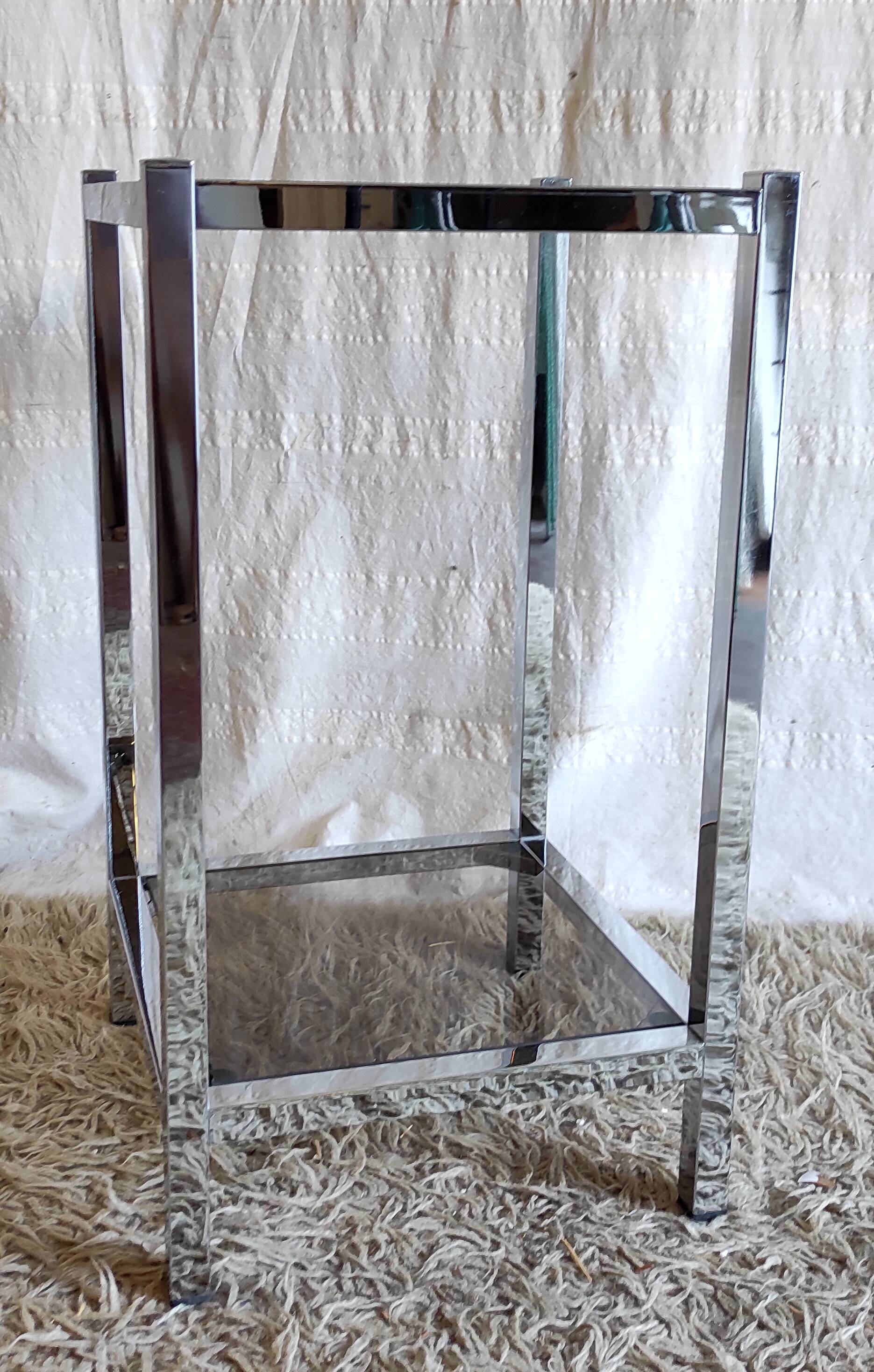 Chrome metal and smoked glass side table - 1970s/80s