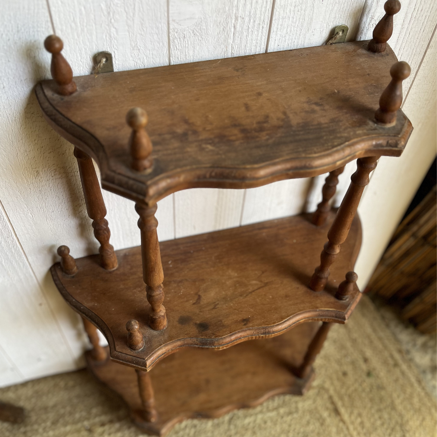 Turned wooden shelf
