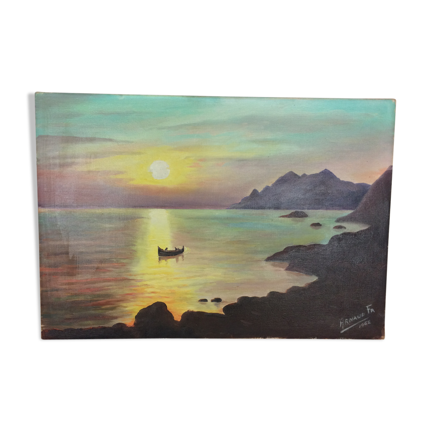 Marine painting, sunset on the esterel, oil on canvas