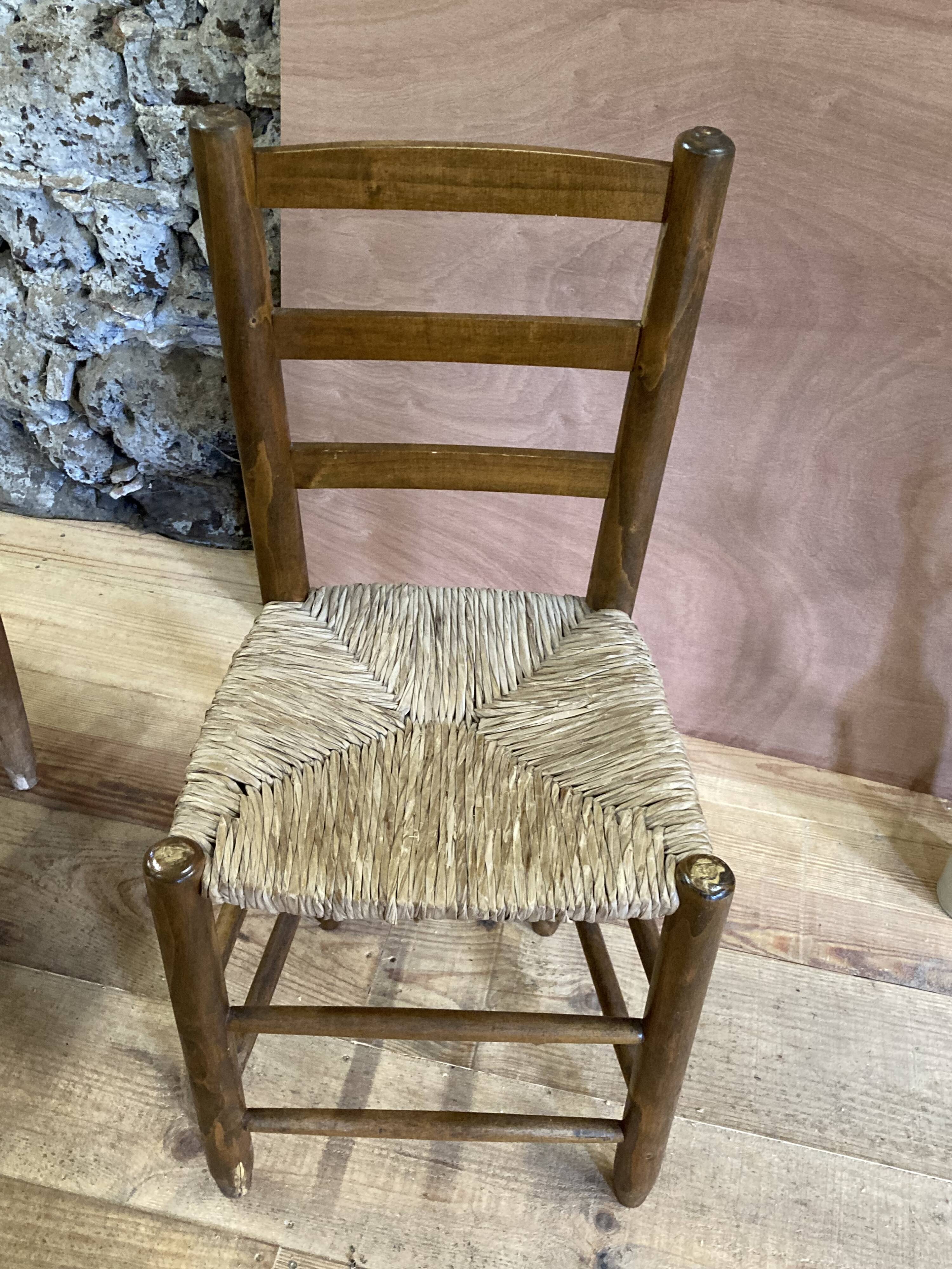 Pair of rustic-style vintage straw wood brutalist chairs