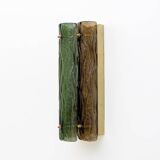 Pair of Modern Amber and Green Murano Glass and Brass Sconces