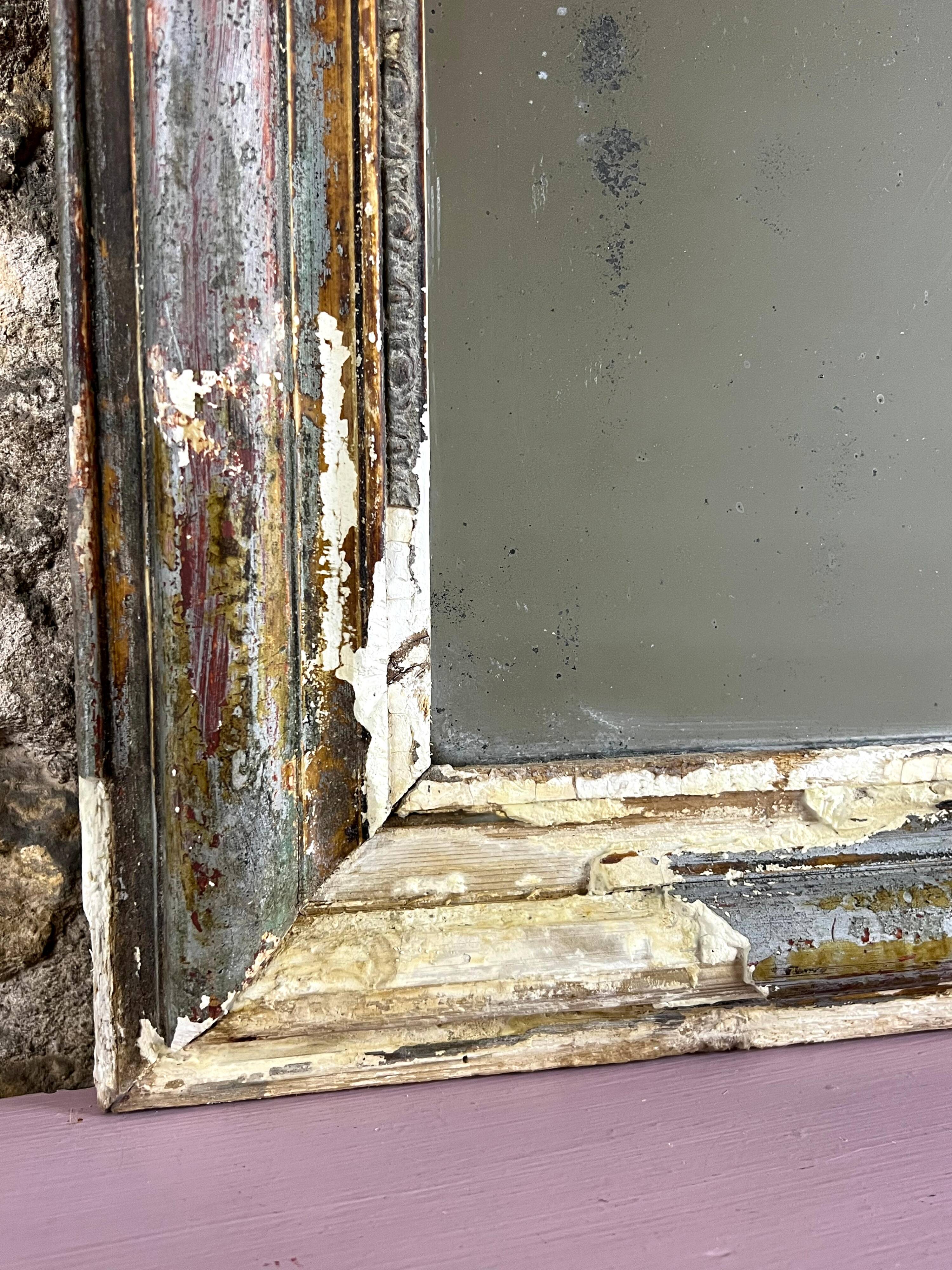 Antique Louis-Philippe Mirror, 19th Century, Shabby Silver Patina