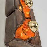 Sputnik wall lights in brown and orange ceramic, Germany 1970s