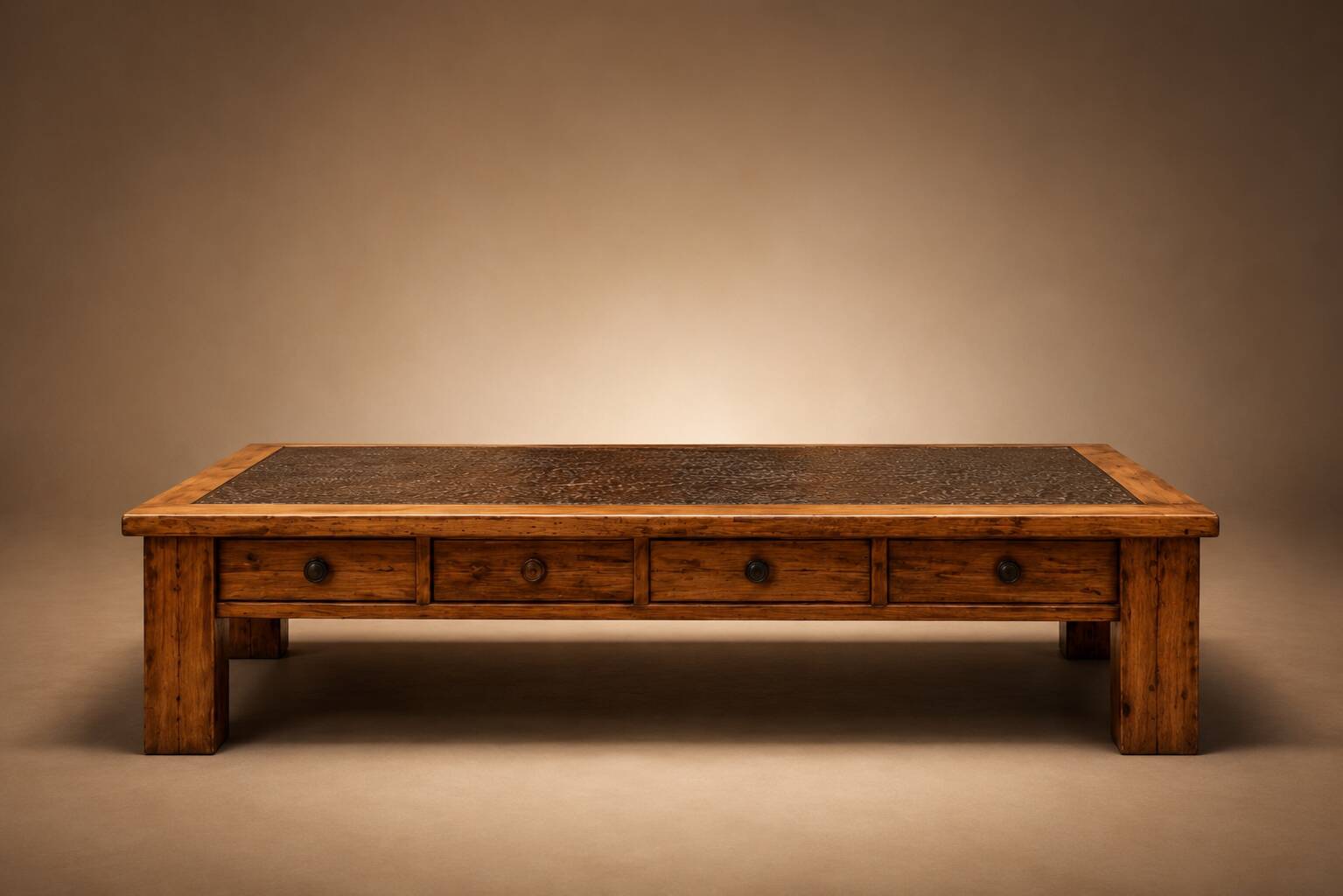Antique Chinese opium bed transformed into a large coffee table – Shandong –