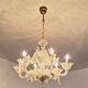Large Murano glass chandelier with gold leaves, vintage light fixture.