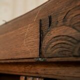 Old solid wood wardrobe with three vintage mirror doors