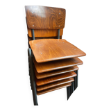 Set of 7 school chairs Eromes dark wood, 60s, Netherlands