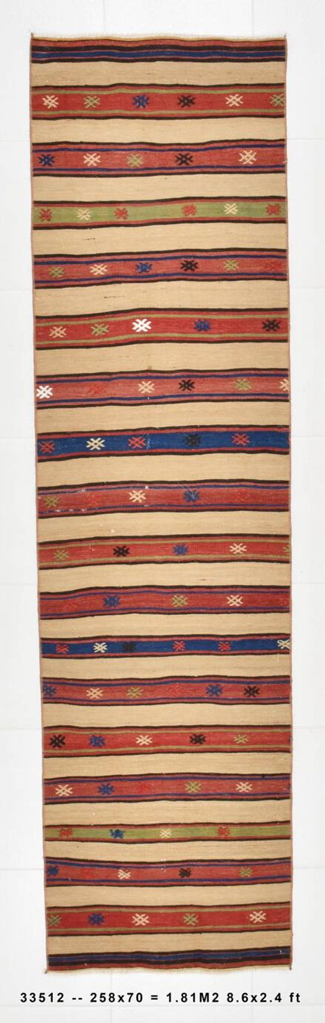 Handmade Wool Kilim Runner Rug, 70x258Cm