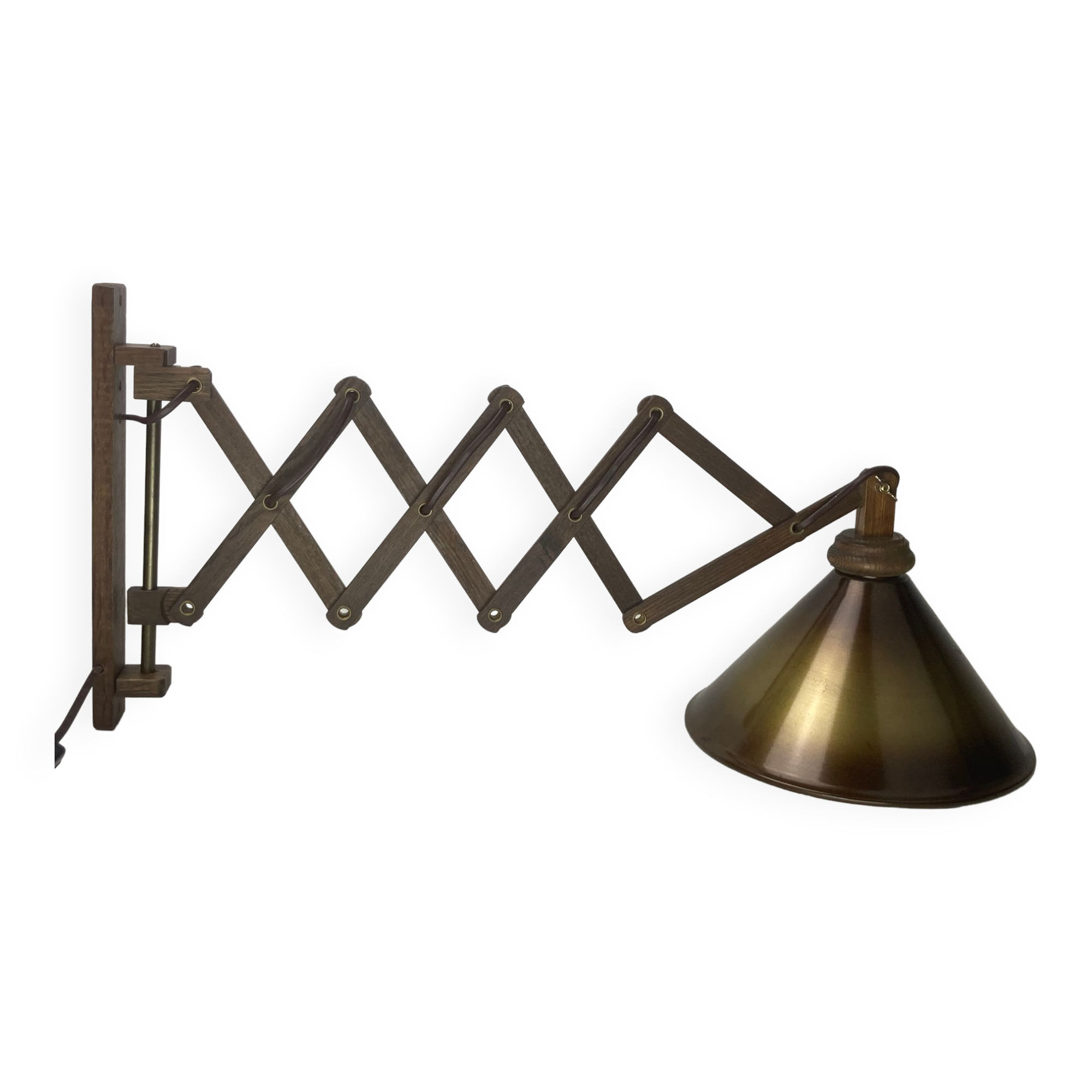 Midcentury wood and brass scissor wall lamp, Dutch 1960s