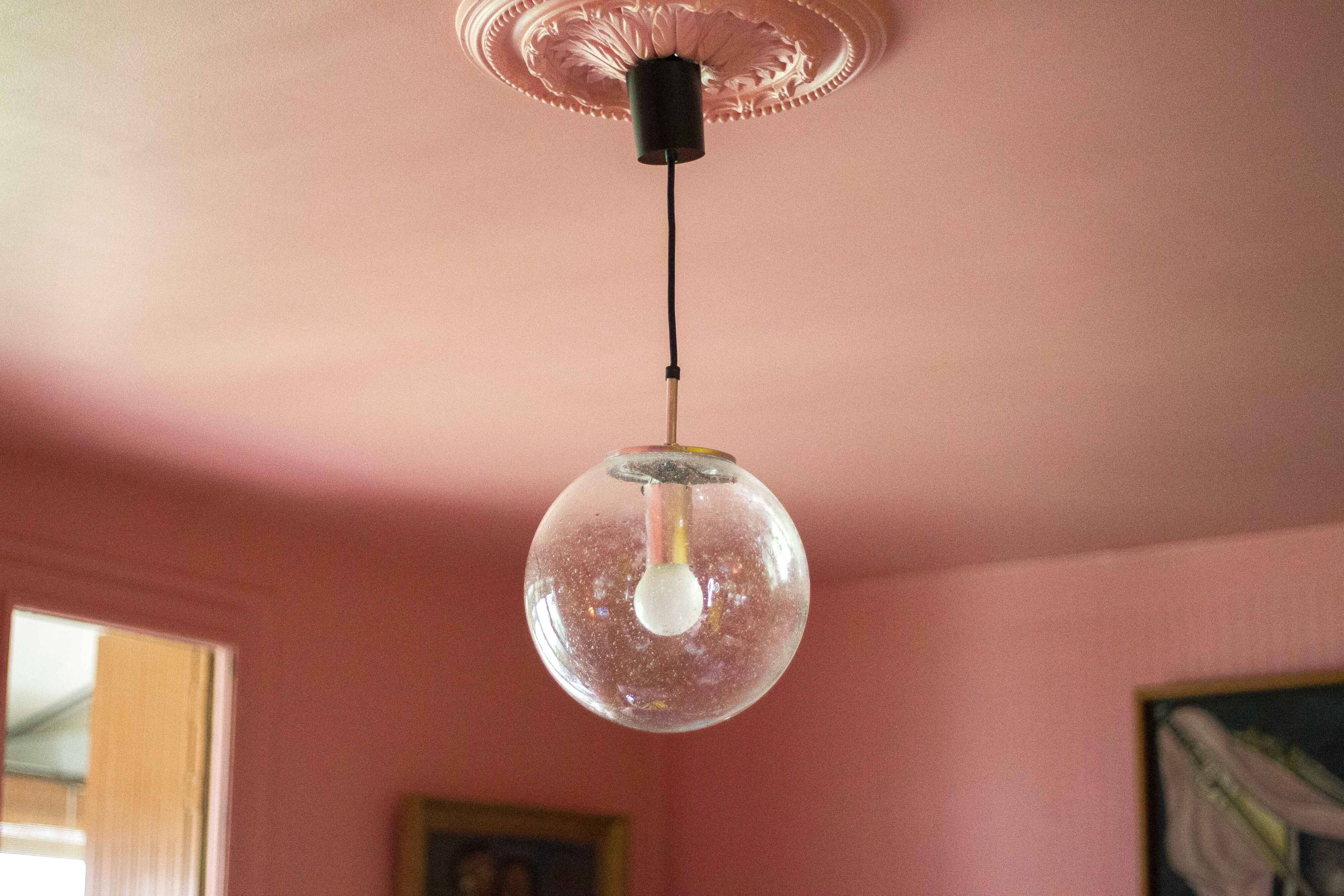Vintage Glashütte Limburg pendant light, bubbled glass ball, ceiling lamp, ball chandelier