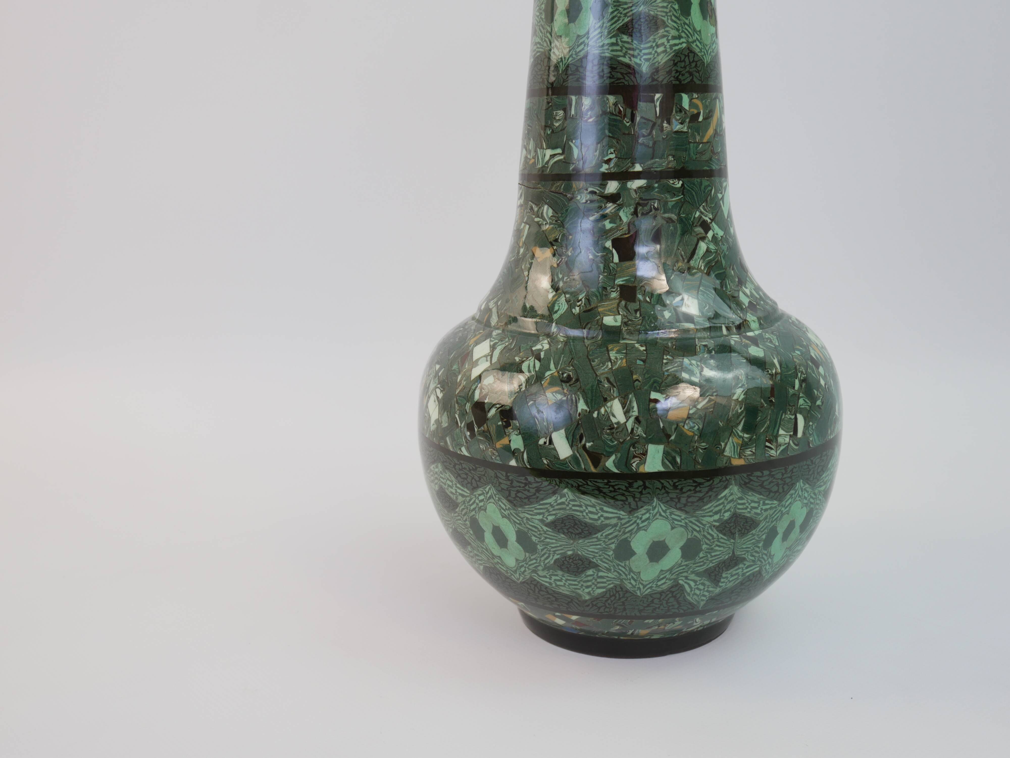 Grand vase en céramique terre-mêlée verte de Jean Gerbino Vallauris