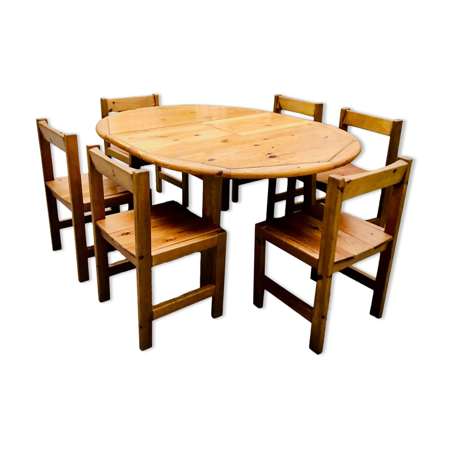 Ensemble table et chaises pin vintage