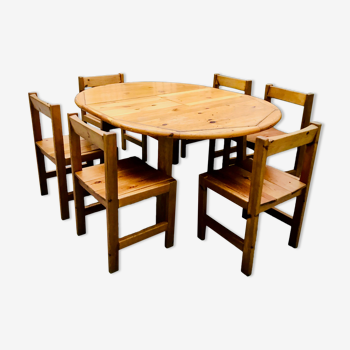 Ensemble table et chaises pin vintage