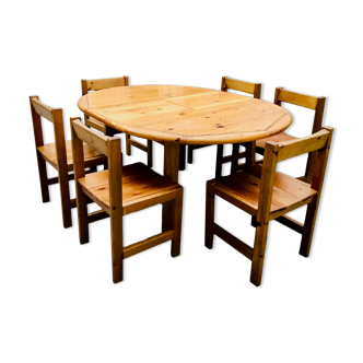 Ensemble table et chaises pin vintage