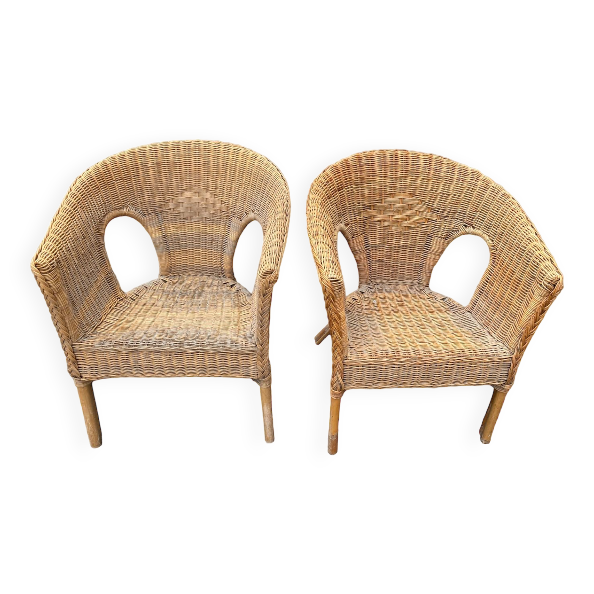 Pair of rattan chairs for outdoor indoor garden living room