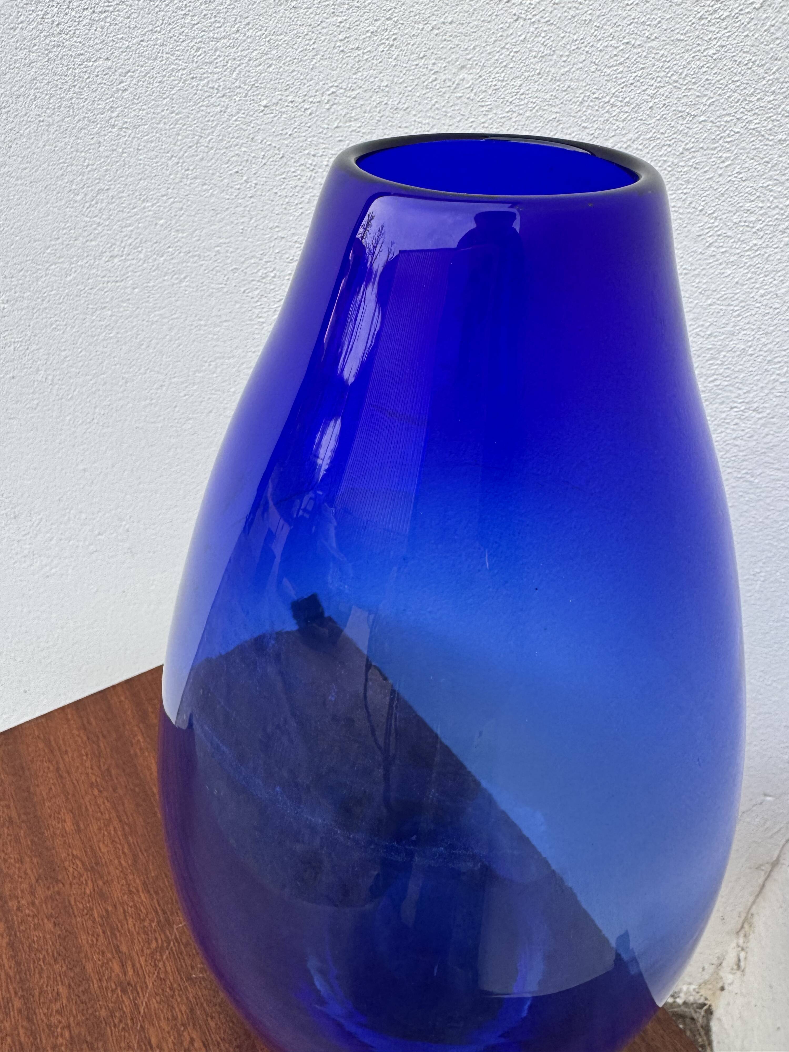 Large vintage cobalt blue blown glass vase