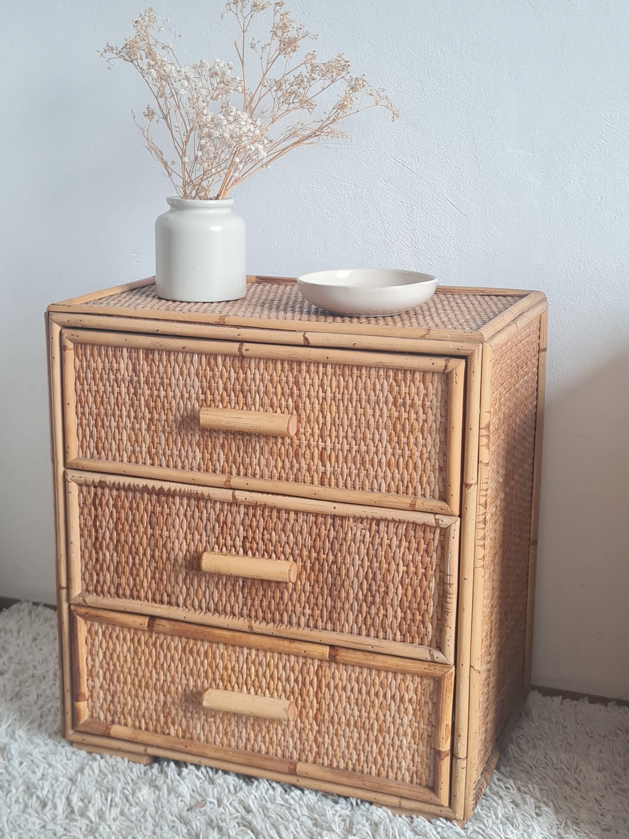 Pair of rattan bedside tables circa the 1970s.